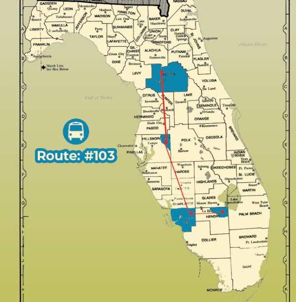 Route 103: Clewiston , Ft Myers, Lakeland to Central Fl Reception Center, Marion C.I., Lowell C.I.