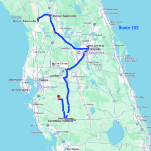 Route 102: 01/18/25 - Dunnelon, Ocala, Orlando​ To Desoto Work Camp  & Hardee C.I.